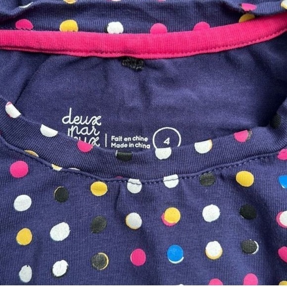 DEUX Par Deux Girl's Blue Polka Dot Ruffles Drop Waist Long Sleeve Dress Size 4 - Picture 7 of 8